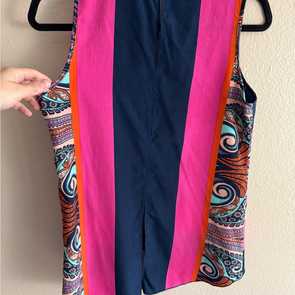 Renee C. paisley pattern multicolored navy blue & pink color block tank - small - Picture 3 of 5